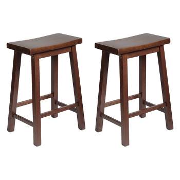 PJ Wood Classic Saddle-Seat 24'' Tall Kitchen Counter Stool for Homes, Dining Spaces, and Bars with Backless Seat, 4 Square Legs, Walnut (2 Pack)