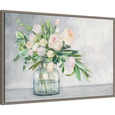 Blushing Spring Bouquet Acrylic Landscape Canvas with Distressed Greywash Frame