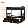 Twin Over Twin Bunk Bed with Trundle & Storage Drawers, Wooden Bunk Bed with Ladder & Safety Rail for Kids & Teens, White/Gray/Espresso - ModernLuxe - 4 of 4
