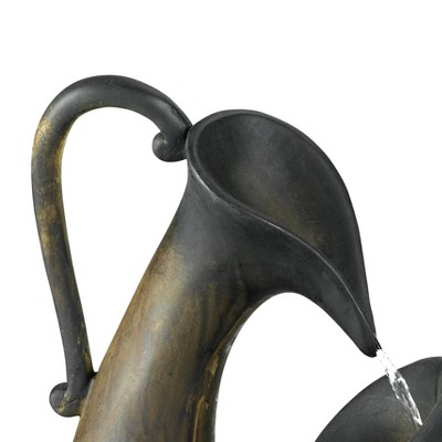 Mediterranean Aged Pottery Tabletop Water Fountain with Resin Construction