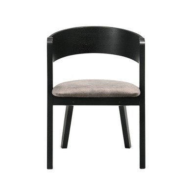 Set of 2 Black and Brown Mid-Century Modern Upholstered Arm Chairs