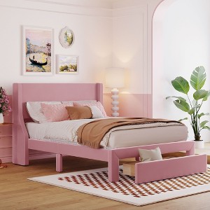 NicBex Full/Queen Upholstered Bed Frame with Velvet Headboard,Platform Bed Frame with 1 Drawer,Wood Slats Support,No Box Spring Needed,Easy Assembly - 1 of 4