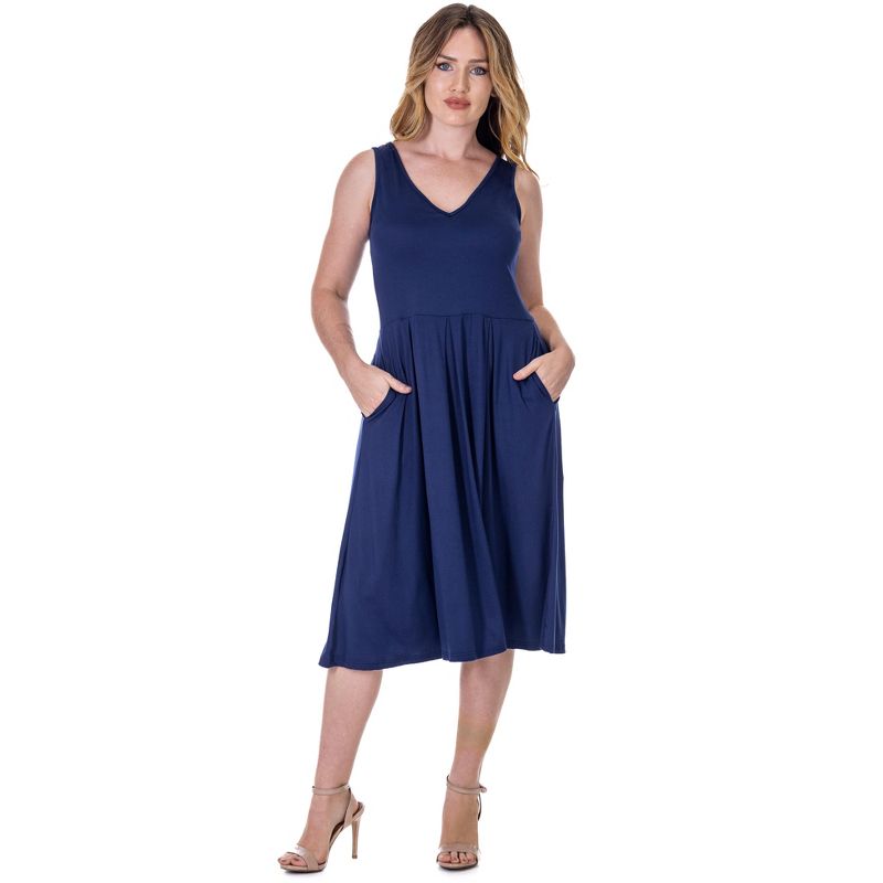 24seven Comfort Apparel Fit and Flare Midi Sleeveless Dress with Pocket Detail, 1 of 5