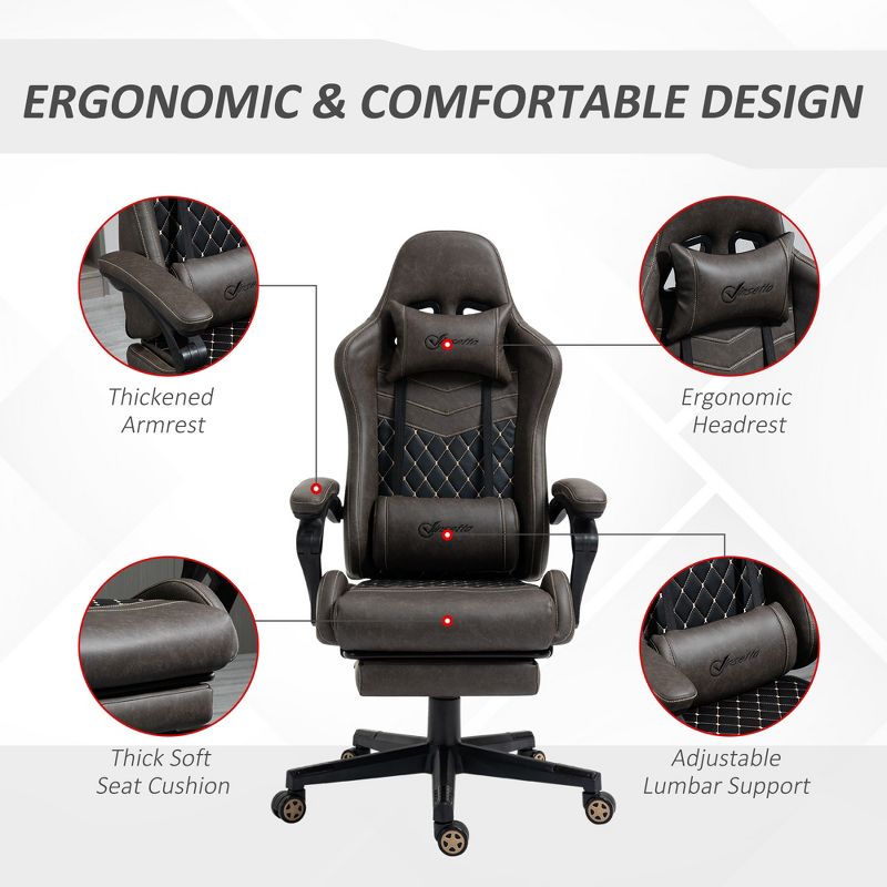 Vinsetto Racing Gaming Chair Diamond PU Leather Office Gamer Chair High Back Swivel Recliner with Footrest, Lumbar Support, Adjustable Height, 6 of 10