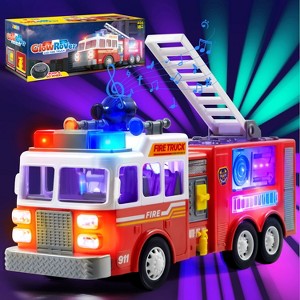 Joyfy Fire Truck Toy, Bump and Go Fire Engine Trucks with LED Projections & Sirens, Boys & Girls Firetruck for Toddler Kids Birthday 2 3 4 5 6 Ages - 1 of 4