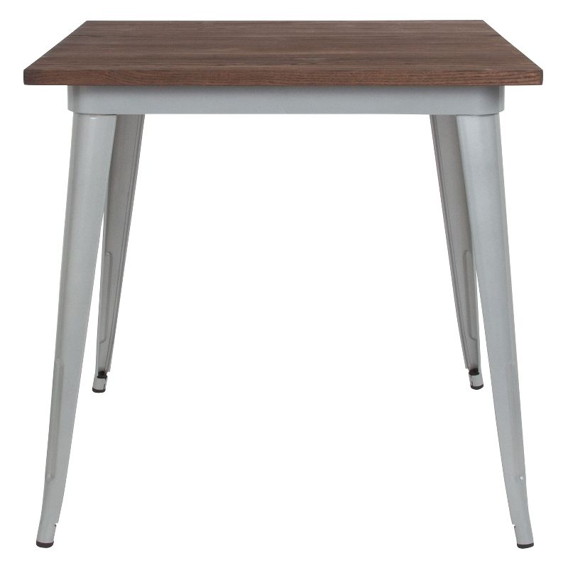 Emma and Oliver 31.5" Square Metal Indoor Table with Rustic Wood Top, 5 of 6