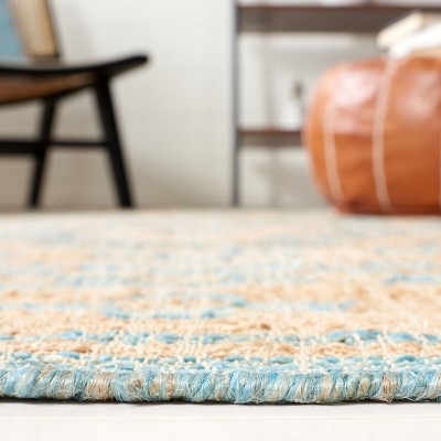 Bohemian Nomadic Blue & Natural 9' x 12' Handwoven Kilim Rug