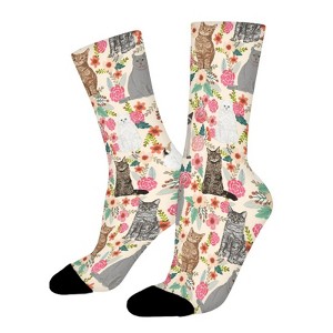 Dsane Cats In Flower Garden Women Printed Crew Socks Funny Funky Socks Soft Polyester Novelty Gifts for Artists Men - 1 of 1