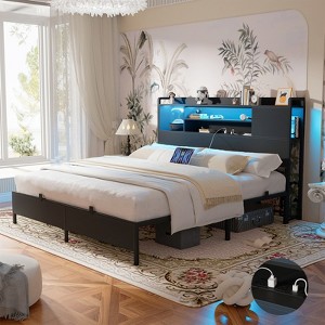 Aheaplus Platform Bed Frame with Reversible Storage Headboard and Charging Station - 1 of 4