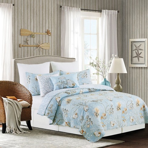 Blue Coast Shells Reversible Quilted Bedspread Bedding