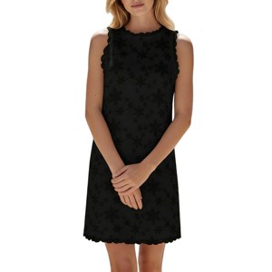 Women Floral Embroidery Scallop Trim Mini Dress Sleeveless Shift Casual Beach  Vacation Dress : Target