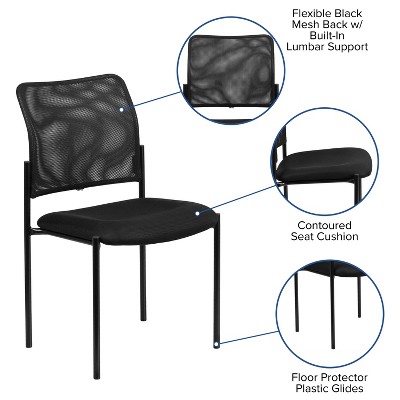 Black Mesh Stackable Steel Side Chair with Padded Seat