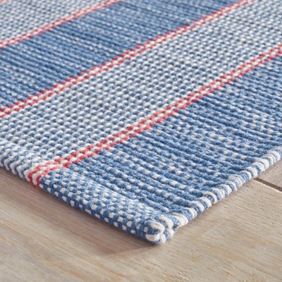 Denim and Red Stripe Handwoven Cotton Rectangular Rug, 10' x 14'