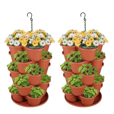 Stacking Planter Tower- 3-tier Space Saving Flower Pots- Set Of 3  Indoor/outdoor Vertical Herb & Vegetable Garden By Pure Garden (terracotta  Colored) : Target