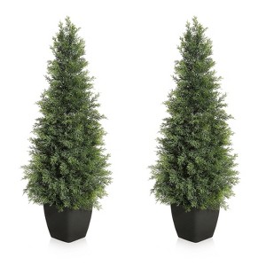 2PCS Outdoor Artificial Cedar Tree UV Protection Fake Shrubs, Fake Potted Shrubs for Porch Decoration - 1 of 4