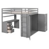 Sapphtopaz Loft Bed with Drawers Desk & Wardrobe,Wood Bed Frame with Ladder & Safety Guardrail,Space-Saving Bunk Bed for Teens & Kids - 2 of 4