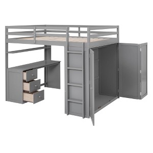 NicBex Twin/Full Loft Bed with Built-in Desk,3 Drawers and Wardrobe for Kids Teens Adults - 1 of 4
