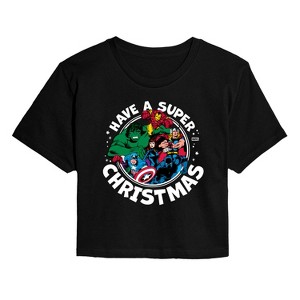 Women's - Marvel - Have A Super Christmas Avengers Cropped Graphic T-Shirt - 1 of 4