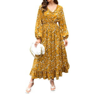 Clearlove Women's  2025 Fall Floral Maxi Dress 2025 Fall Long Sleeve V Neck Casual A Line Long Flowy Party Dresses - 1 of 4