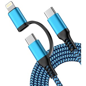 BONGEEK 2Pack 2-in-1 6.6FT USB C to Lightning and USB C Charger Cable Multiple Fast Charging Cord Compatible with iPhone Samsung, Google - Black - 1 of 4