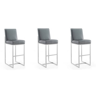 Set of 3 Element Upholstered Stainless Steel Barstools Graphite - Manhattan Comfort