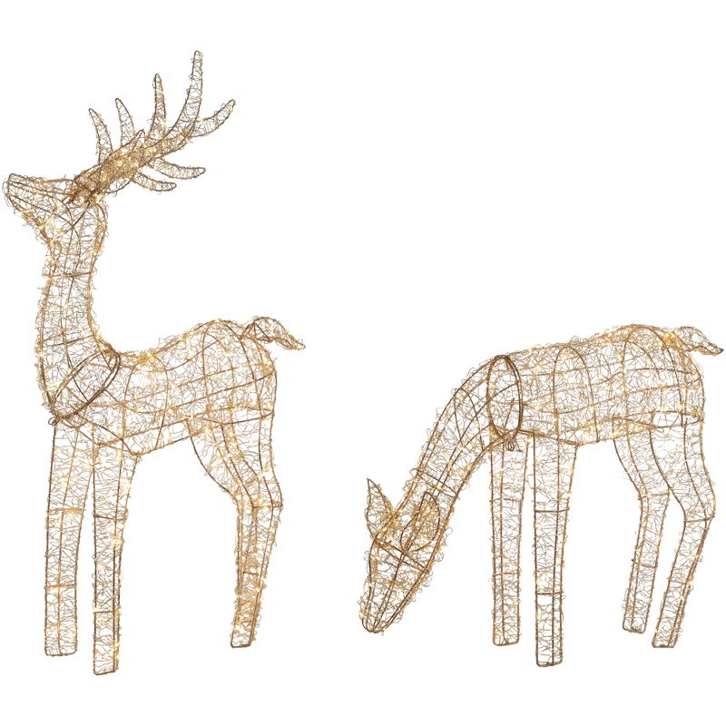 Northlight Set of 2 LED Twinkle Lighted Gold Mesh Reindeer Outdoor Christmas Decoration 37", 1 of 10
