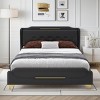 Queen/King Size Upholstered Platform Bed Frame with Wingback Headboard, PU Leather - ModernLuxe - 2 of 4