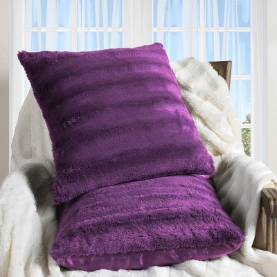 Cheer Collection Luxurious Faux Fur Throw Pillows Set of 2 - Purple (18" x 18")