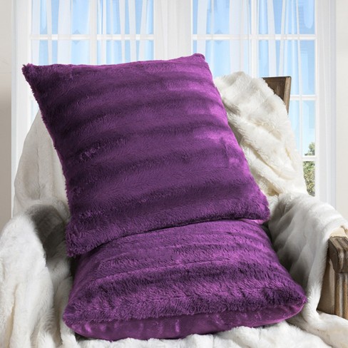 Cheer Collection Luxurious Faux Fur Throw Pillows Set Of 2 Purple 24 X 24 Target