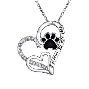 Sterling Silver Cz Dog Paw Print Heart Necklace for Women Ginger Lyne Collection - 1 of 4