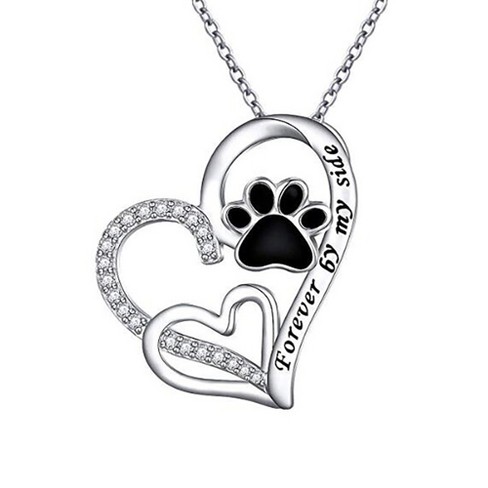 Sterling Silver Cz Dog Paw Print Heart Necklace for Women Ginger Lyne Collection - image 1 of 4