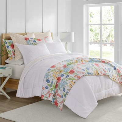 Radella Full/Queen White Cotton Reversible Quilt Set