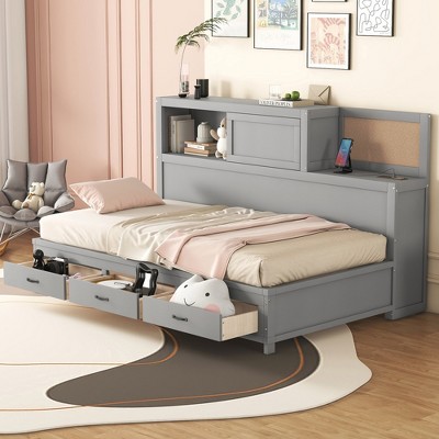 Twin Size Wooden Daybed with 3 Storage Drawers and USB Ports