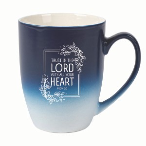 Elanze Designs Trust In The Lord With All Your Heart Two Toned Ombre Matte 10 ounce New Bone China Coffee Tea Cup Mug, Navy Blue and White - 1 of 4