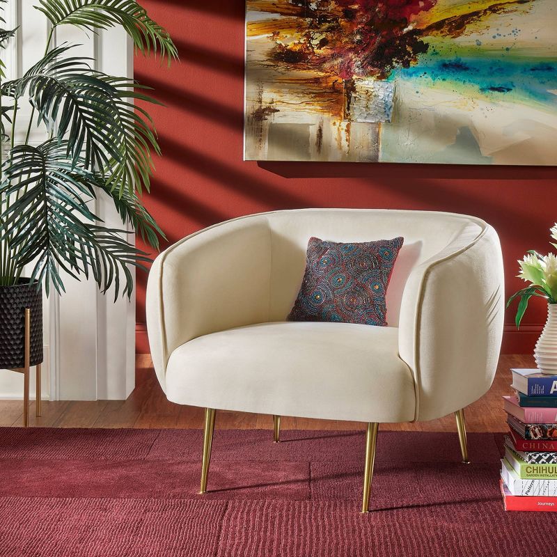 Minerva Brass Finish Velvet Upholstered Accent Chair - Inspire Q, 3 of 13