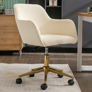Modern Velvet Swivel Desk Chair, Height Adjustable 360 Degree Swivel Office Chair With Metal Legs, Upholstered Makeup Vanity Armchair With Back - 1 of 4