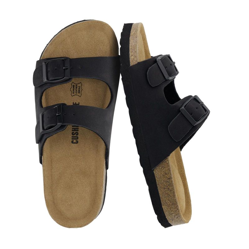CUSHIONAIRE Lane Boys and Girls Sandals, Comfortable Cork Footbed Slide with Adjustable Straps and Supportive Kids Sandals Design, Black 1