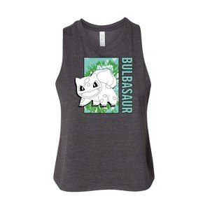 Women's Pokémon Tie Dye Bulbasaur Graphic Racerback Tank - Heather Charcoal - Medium - 1 of 2