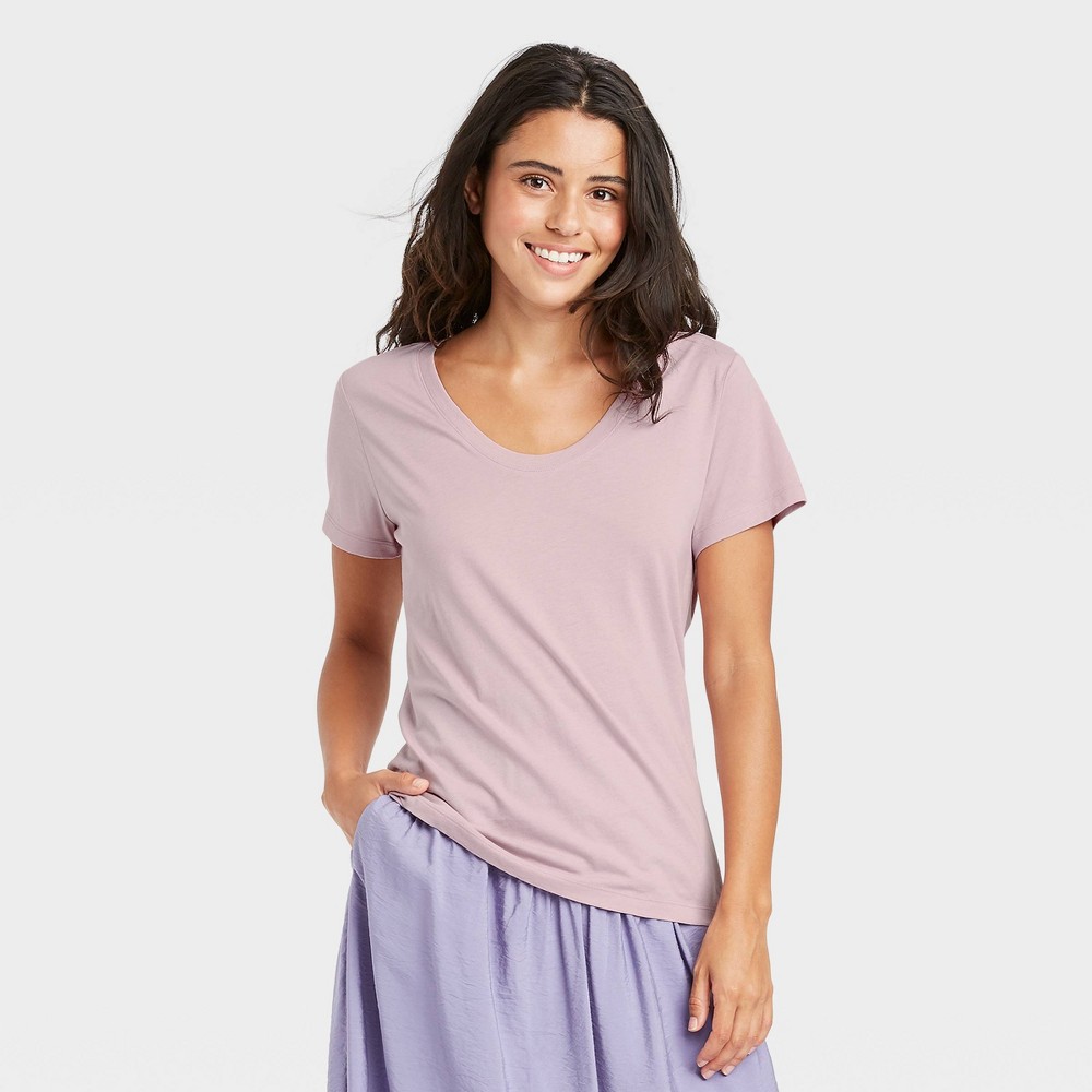 Women's Short Sleeve Scoop Neck T-Shirt - A New Day Lilac Size M, Purple