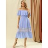 Allegra K Women's Off Shoulder Ruffle Lace Insert High Waist Short Sleeve Flowy Maxi Dress - 2 of 4