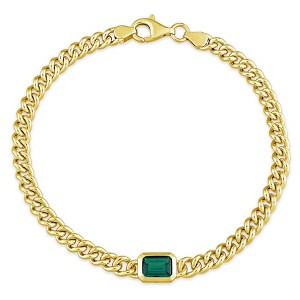EVERLY JEWELRY | Silver Octagon Created Emerald Curb Link Chain Bracelet, 7.5 in - Multiple Metal Color Option - 1 of 4