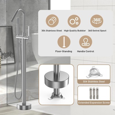 Matte Black Nickel-Plated Freestanding Bathtub Faucet with Handheld Shower