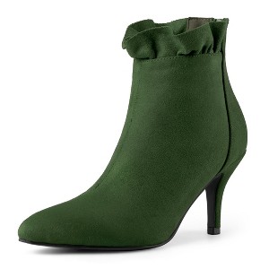 Allegra K Women's Pointed Toe Stiletto Heel Ruffle Ankle Boots - 1 of 4