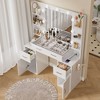NES Vanity Desk with Lights, Glass Top, Charging Station, Mirror, Nightstand, 3 Lighting Modes, White - 4 of 4