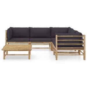 vidaXL 6-Piece Bamboo Patio Lounge Set with Dark Gray Cushions - Modular Set with Sofas and Table - Comfortable Outdoor Furniture with Washable Covers - 1 of 4