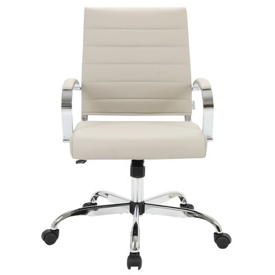 Mid-Century Tan Leather High-Back Swivel Office Chair