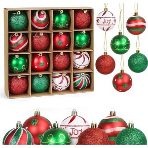 16PCS 2.36" Christmas Ball Ornaments Set, Shatterproof Plastic Decorative Hanging Baubles with Lanyard for Xmas Tree, Holiday, and Party Decoration - 1 of 4