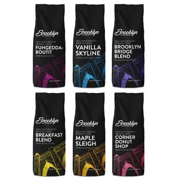 Brooklyn Beans Ground Coffee Variety-Light, Med, Dark Roast&Flavored,6 pack(72 ounces total)
