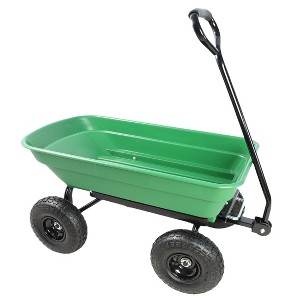 Folding car Poly Garden dump truck with steel frame, 10 inches. Pneumatic tire, 300 lb capacity body 55L Green - 1 of 4