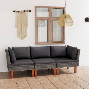 vidaXL 3-Seater Patio Sofa with Cushions Gray Poly Rattan - 1 of 4